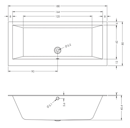 Ванна акриловая (180x80) RIHO Lugo Wall Velvet B159001105 без гидромассажа