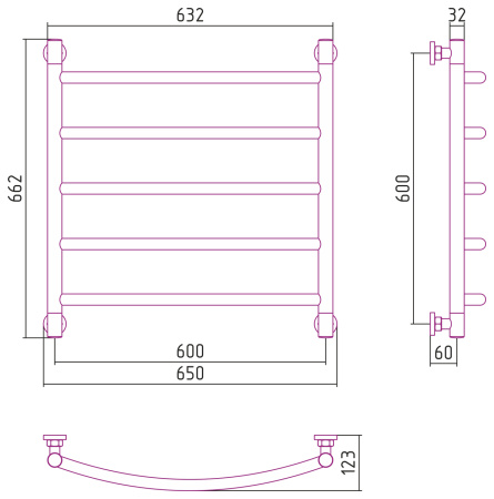 Полотенцесушитель Водяной Выгнутая Сунержа Галант + (60х60) Шампань 020-0200-6060
