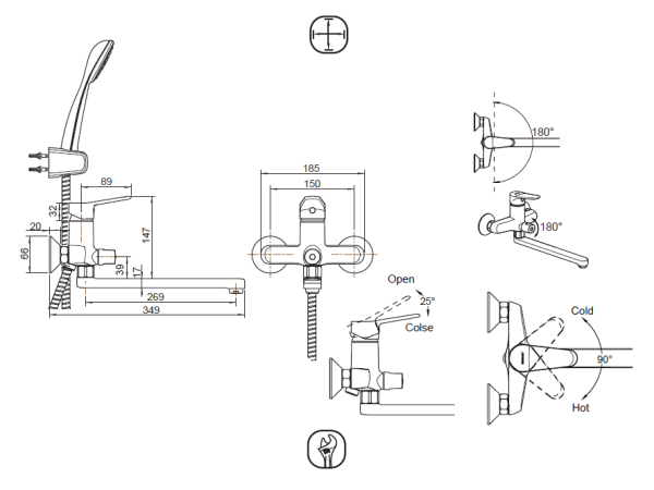 Смеситель для ванны c длинным изливом  Bravat Eco F6111147C-LB