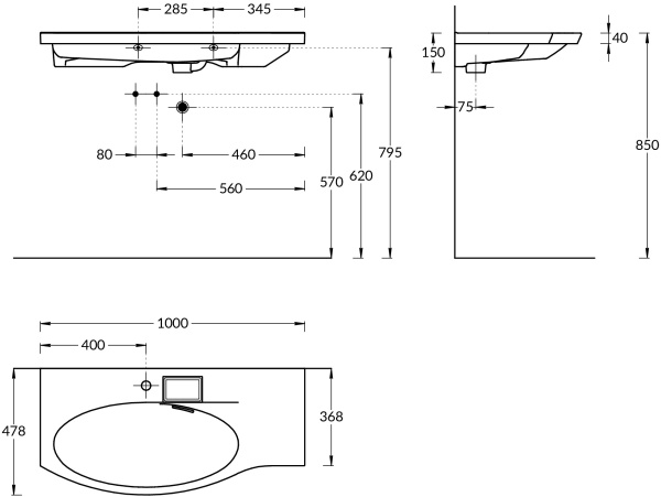 Раковина подвесная (102х50) Kerama Marazzi Riva RV.wb.100Lh