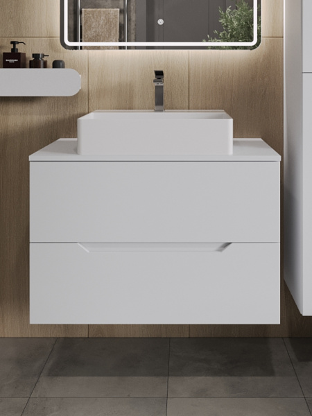 Тумба с раковиной подвесная 80 см, Orange Line Li-80TuwMDF+B04-500W белый