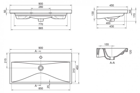 Раковина керамическая (90x45) Belbagno BB-0323-90-LVB