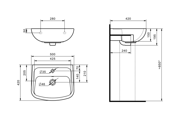Раковина подвесная (50х42) Santek Лонги 1WH501754