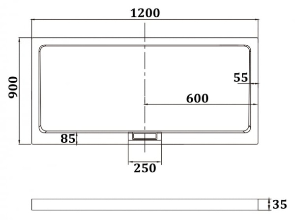 Душевой поддон прямоугольный 90х120х3,5 RGW AWS-21 03190392-01