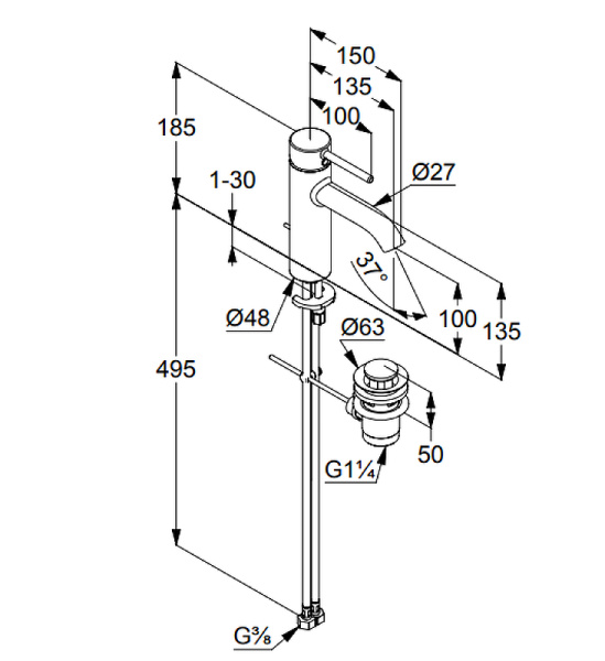 Смеситель для раковины Kludi Bozz 382800576