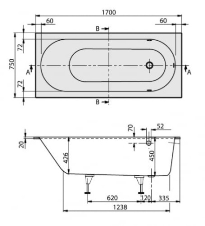Ванна квариловая Villeroy&Boch Oberon StarWhite 170x75 (UBQ170OBE2V-96)