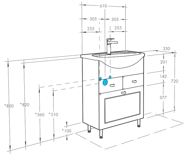 Тумба с раковиной Aquaton Норма 65 1A0549K1NO010