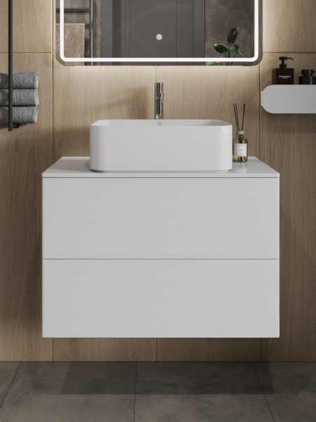 Тумба с раковиной подвесная 75 см, Orange Otto Ot-75TuMDF+B02-460W белый глянец