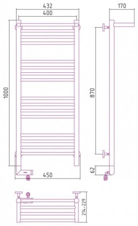 Полотенцесушитель Электрический Cунержа Богема с полкой 2.0 Левый (1000x400) Античное Белое ЗОЛОТО 10-5206-1040