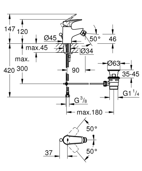 Смеситель однорычажный для биде Grohe BauFlow 23754 000 (23754000) хром