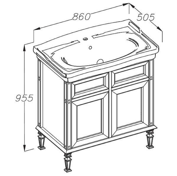 Тумба под раковину Opadiris Кантара 85  00-00007478 белый матовый (без раковины)