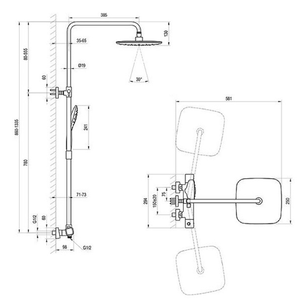 Душевая система Ravak 10° TD 091.00/150 X070103