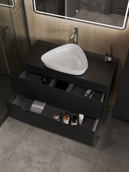 Тумба с раковиной подвесная 100 см, Orange Line Li-100TubMDF+B07-500W черный/белый