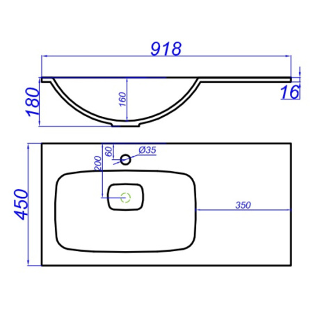 Раковины (92х45) Aqwella Malaga 900L Mal.09.04.D-L