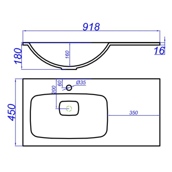 Раковины (92х45) Aqwella Malaga 900L Mal.09.04.D-L