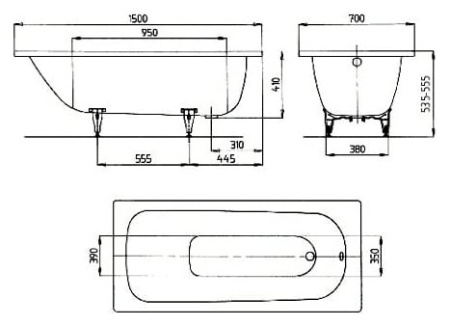 Стальная ванна Kaldewei SANIFORM PLUS 361-1 (150x70) 111600010001