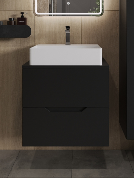 Тумба с раковиной подвесная 60 см, Orange Line Li-60TubMDF+B04-500W черный/белый