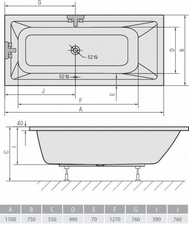 Акриловая ванна ALPEN Mimoa 170х75 см 71709