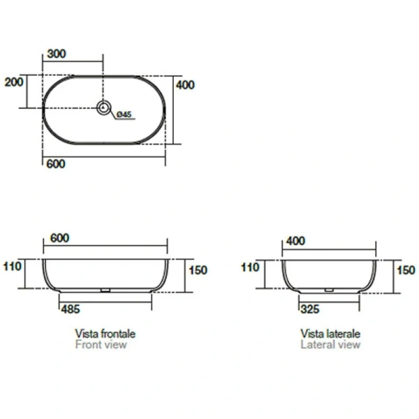 Раковина накладная (60х40) Kerasan Nolita 534375 бургундский матовый