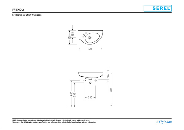 Раковина подвесная (57х32) Serel Friendly 6742