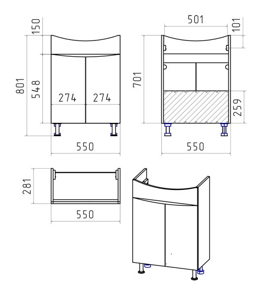 Тумба с раковиной Misty Смайл 60 УТ000013112