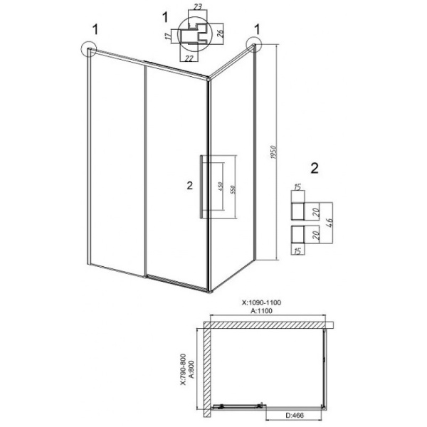 Душевой уголок (110х80) Grossman Galaxy 120.K33.01.1180.21.00