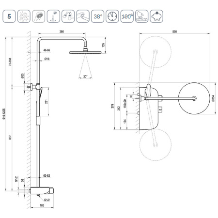 Душевая система Ravak Termo 300 TE 094.01/150 X070161