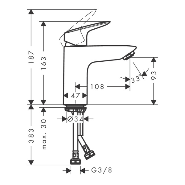 Смеситель для раковины без донного клапана Hansgrohe Logis 71101670