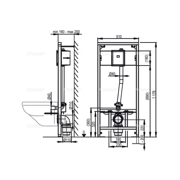 Инсталляция для подвесного унитаза и сенсорного устройства Alcaplast A114S/1200
