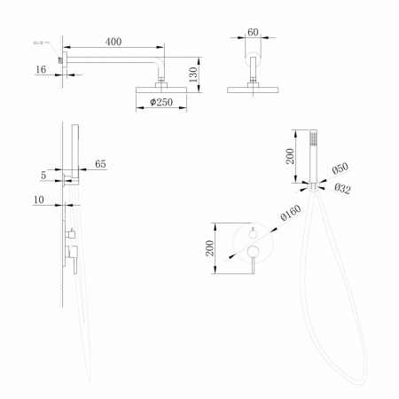 Душевой комплект ABBER Emotion AF8818NG скрытого монтажа без излива, никель