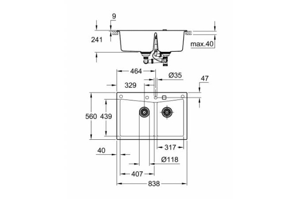 Мойка для кухни (838 x 559) Grohe K700 31657 AP0 (31657AP0) черный гранит