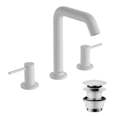 Смеситель для раковины на 3 отверстия с донным клапаном Push-Open Hansgrohe Tecturis S 73330700 белый матовый