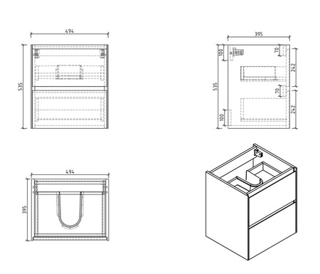 База под раковину подвесная BelBagno PIETRA MINI-500AS-2C-SO-PT Stone