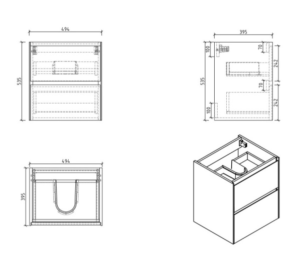 База под раковину подвесная BelBagno PIETRA MINI-500AS-2C-SO-PT Stone