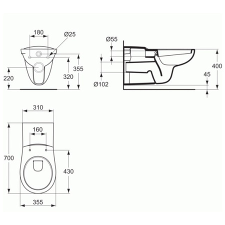 Унитаз с инсталляцией Ideal Standard PROSYS, для людей с ограниченными возможностями, P243001RT21A6