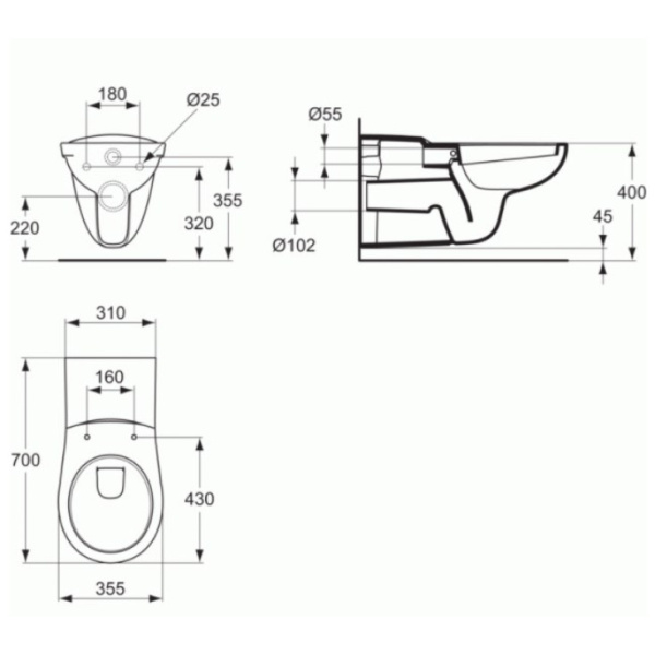 Унитаз с инсталляцией Ideal Standard PROSYS, для людей с ограниченными возможностями, P243001RT21A6
