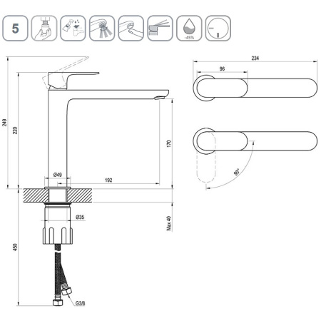 Смеситель для раковины Ravak Eleganta BeCool EL 014.21BLM X070417 черный матовый