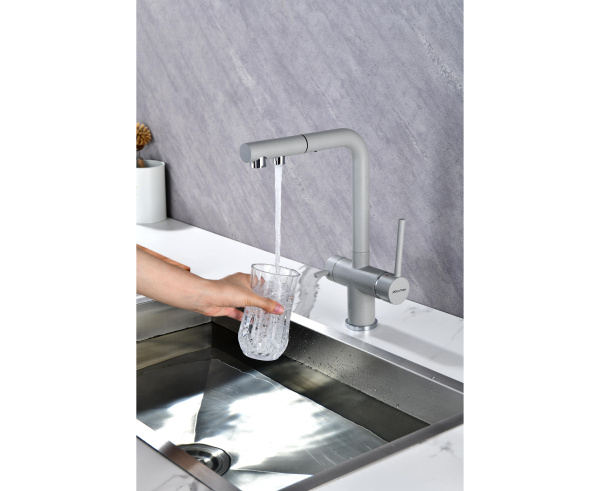 Смеситель для кухни с подключением к фильтру  Paulmark Serpentine Se213222-GRS