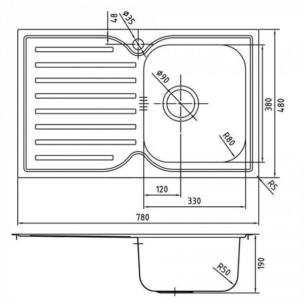 Кухонная мойка IDDIS 780*480, Strit S (STR78SDi77)