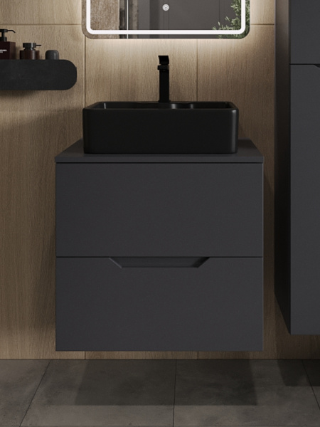 Тумба с раковиной подвесная 60 см, Orange Line Li-60TugMDF+B01-475MB графит/черный