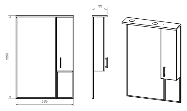 Зеркало-шкаф (69х100) Misty Амбра 70 правый П-Амб0270-0322ЯП
