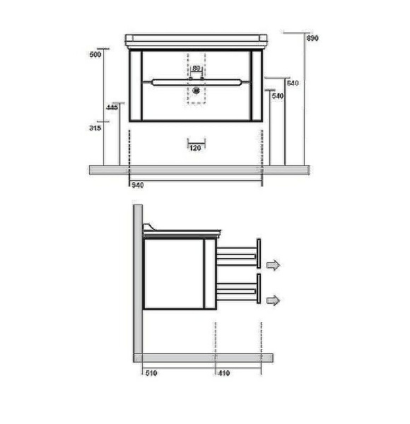 Тумба подвесная без раковины Kerasan Waldorf 925530 bi vaniglia matt