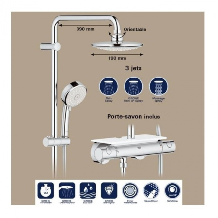 Душевая система с термостатом и полочкой GROHE Euphoria 190 с верхним и ручным душем, хром 26249 000 (26249000) хром