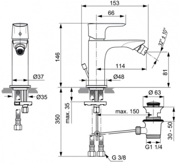 Смеситель для биде Ideal Standard Connect Air A7030AA Смеситель для биде Ideal Standard Connect Air A7030AA