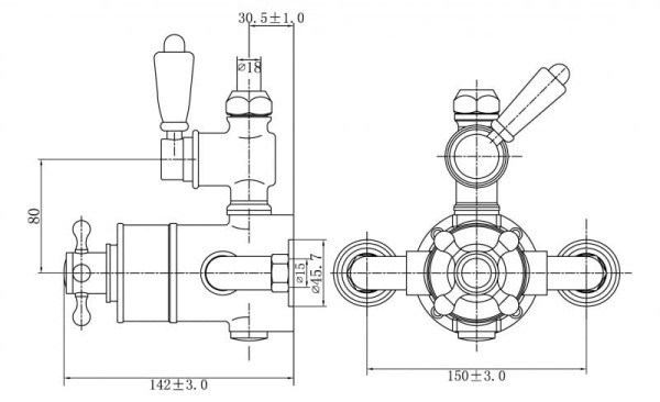 Смеситель с термостатом Cezares Venezia VENEZIA-D-T-03/24-Bi