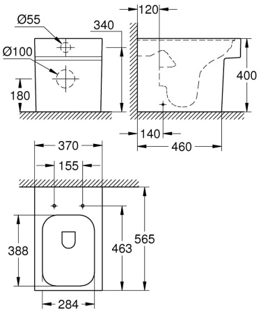 Унитаз напольный приставной GROHE Cube Ceramic 39485 00H (3948500H)