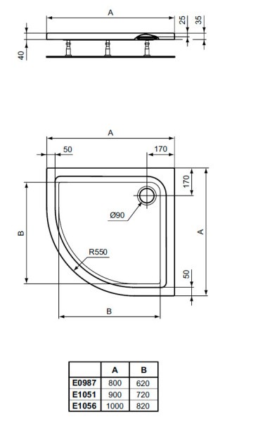 Душевой поддон Ideal Standard CONNECT AIR (90х90) E105101, белый