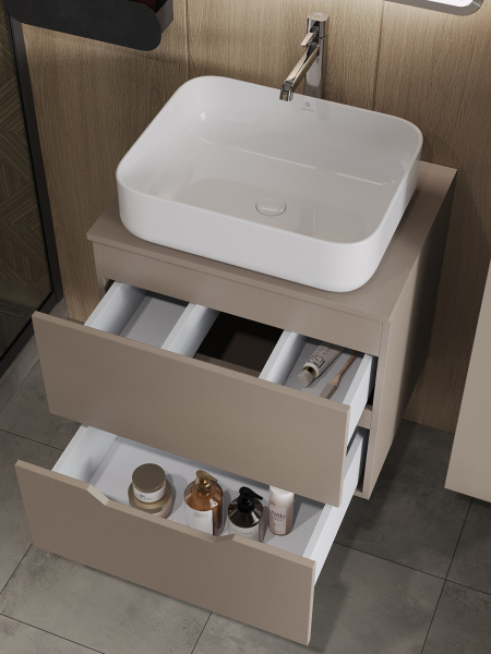 Тумба с раковиной подвесная 60 см, Orange Line Li-60TuLMDF+B05-500W латте/белый