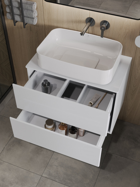 Тумба с раковиной подвесная 75 см, Orange Otto Ot-75TuMDF+B07-600W белый глянец