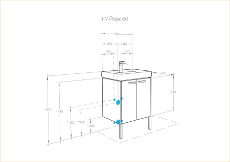 Тумба с раковиной Акватон Йорк 60 1A1702K1YOAY0